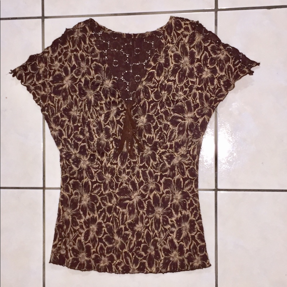 Brown flowered lace shirt, size S